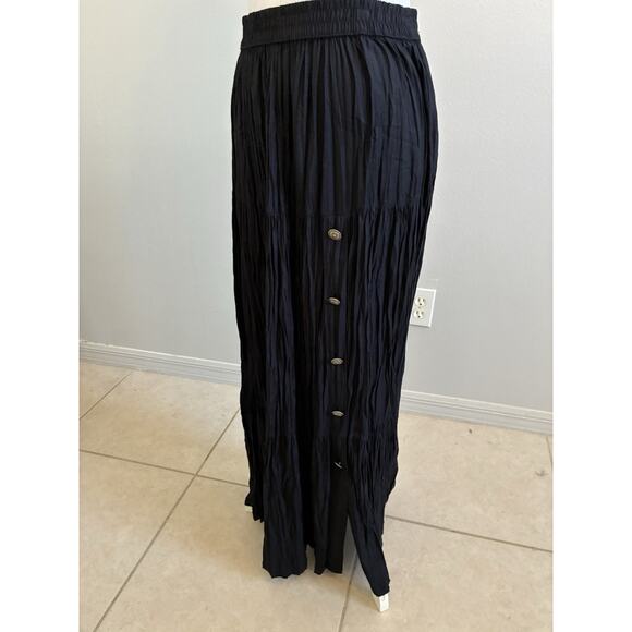 VTG Western Prairie Crinkle Maxi Skirt L Black Whimsygoth Boho Hippie Peasant 80 - Picture 16 of 16
